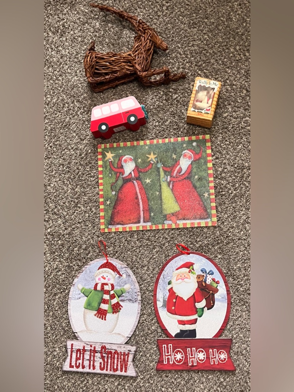 Holiday Decor Set - Signs, truck, branch deer, cutting board and vintage bear